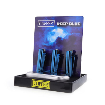 Clipper - Metal Vuursteen aansteker - Deep Blue - Display + Giftbox (12-stuks)